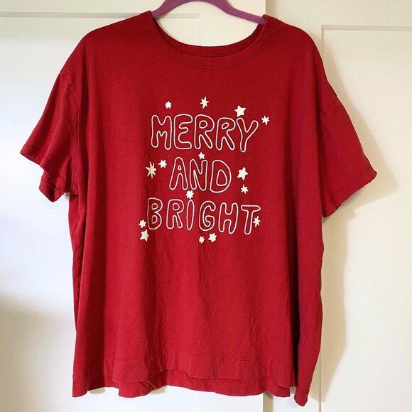 Old Navy Merry & Bright Graphic Tee - Womens 2X Plus Size Holiday Graphic Tee - Picture 1 of 4